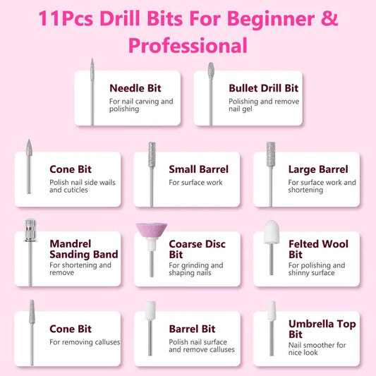 Portable Electric Nail Drill Bit 45000 RPM With 11 Bits Base Waist Clip Cordless Rechargeable Nail File Machine For Professional Salon Home Acrylic Nails Remove Nail Gel ish Manicure 8cf2b758-1f13-4e9d-b7ee-7033f308bb85