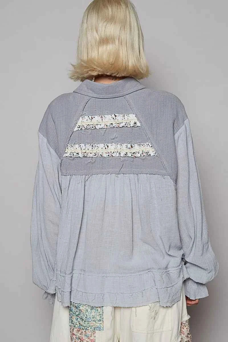 POL Button Down Floral Trim Ruffle Washed Shacket 8cf575ee-73d1-438a-881d-c0a912ddb4fa-Max-Origin