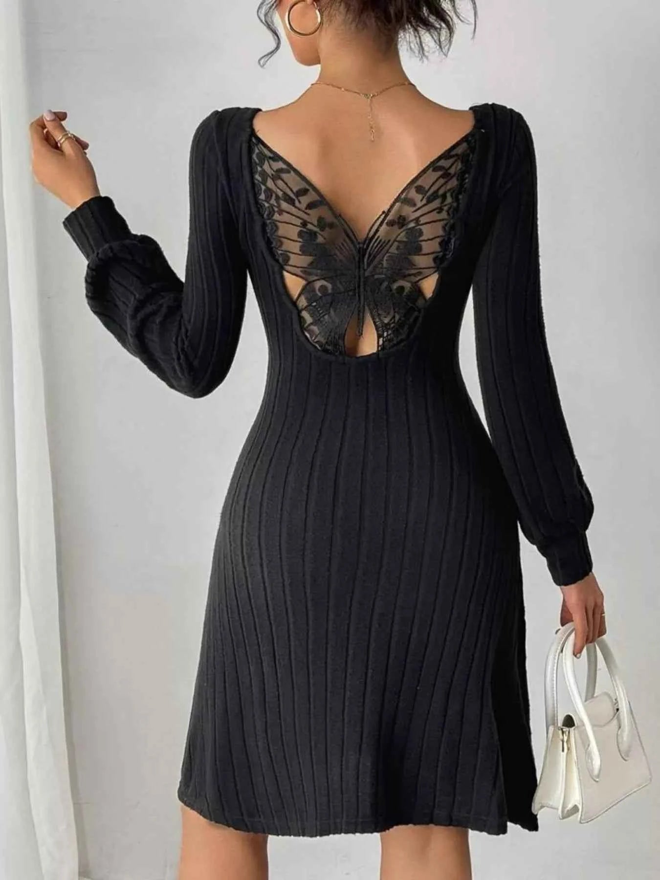 Butterfly Back Ribbed Square Neck Dress 8d015d10-a866-4b7e-b8d8-247156c80829-Max-Origin