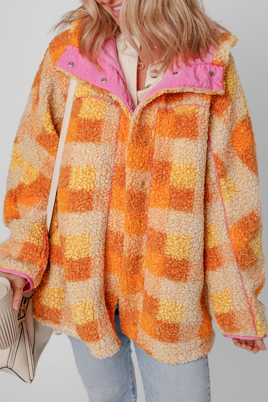 Orange Checkered Sherpa Hooded Jacket 8d021fff790299f6