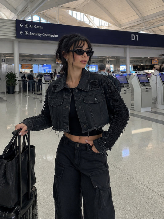 New Women's Vintage Distressed Washed Denim Shorts And Jacket, Slim Fit, Casual Summer Style 8d0429a9-587c-4cef-8656-772be46135b9