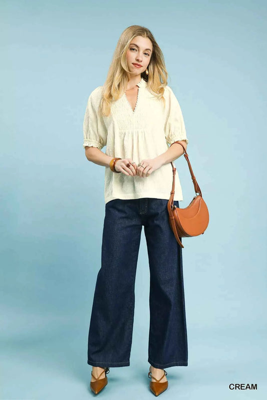 Textured Smocked Peasant Top 8d08b325-8faa-4e24-a4d5-231e2ff242ea-Max-Origin