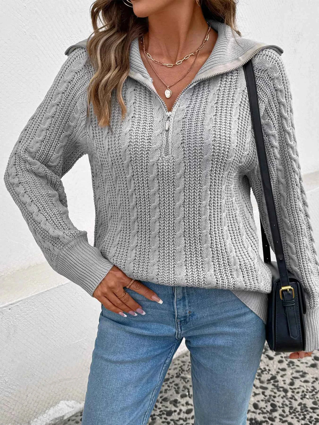 Cable Knit Half Zip Sweater