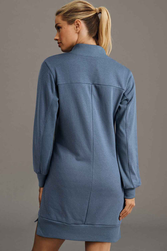 Ivy Zip up Collared Ribbed Patchwork Sweatshirt Dress with Pockets 8d0d4f0cc45264e8