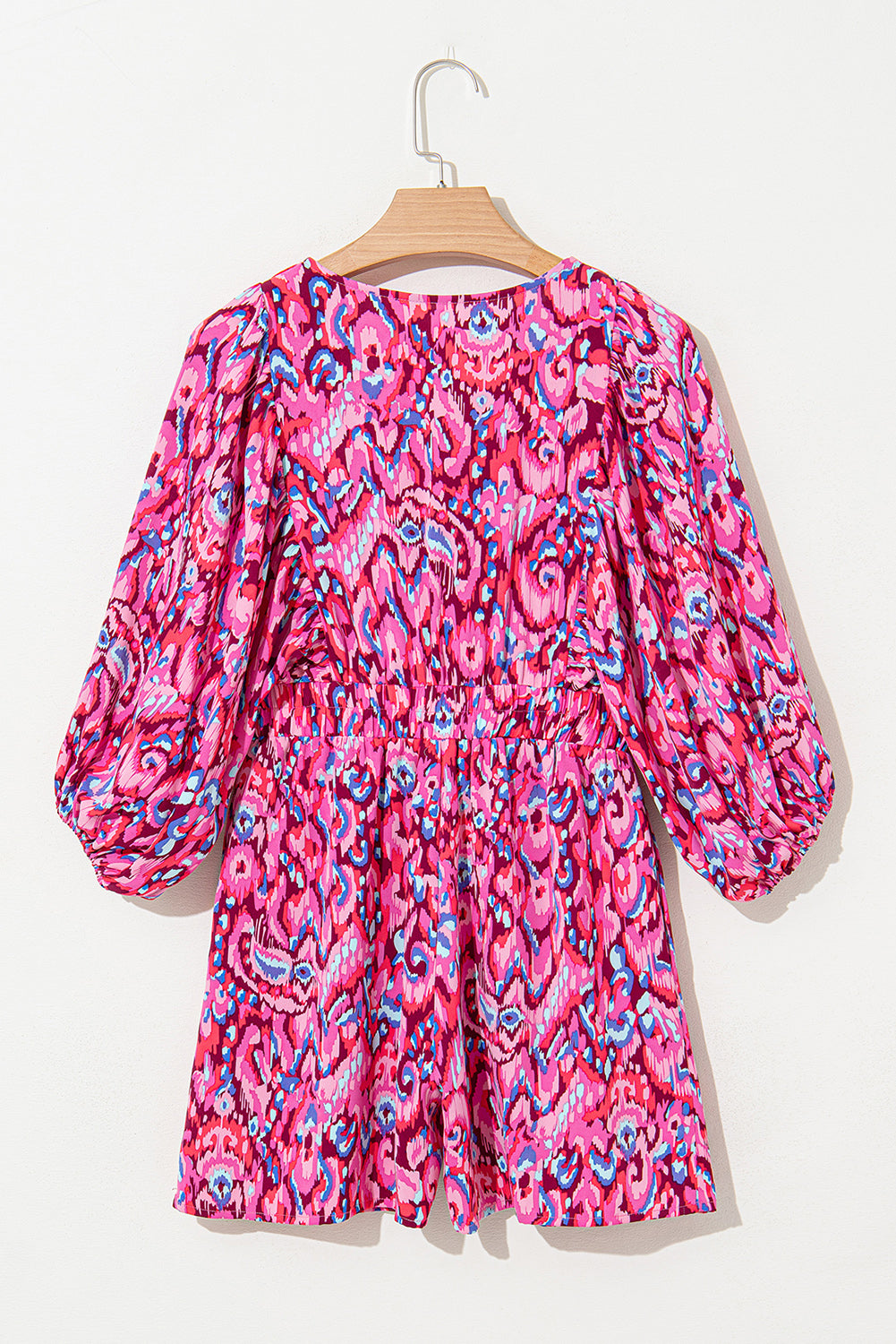 Pink Abstract Print Dolman Sleeve V Neck High Waist Romper 8d0e903b401dbbb8