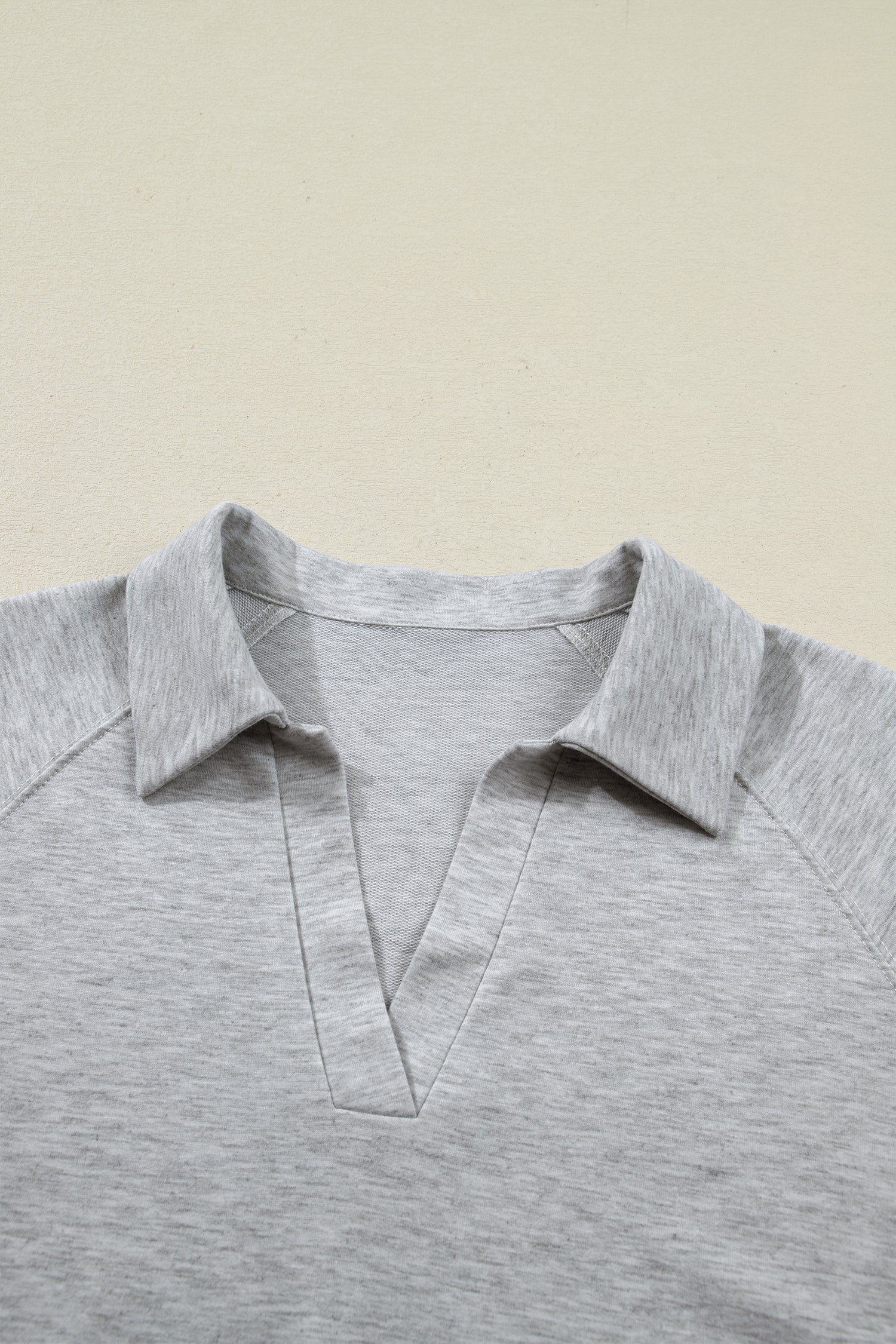 Light Grey Collared V Neck Tee Drawstring Elastic Waist Shorts 2pcs Outfit 8d1090e493123f60