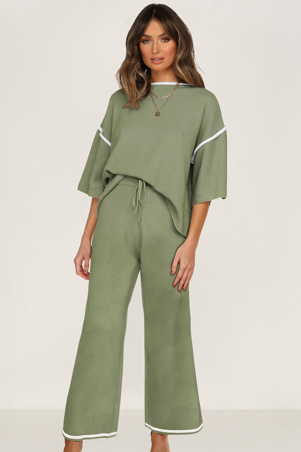 Black Loose Contrast Trim Half Sleeve Top and Drawstring Pants Set 8d1505ebeb1bde1c
