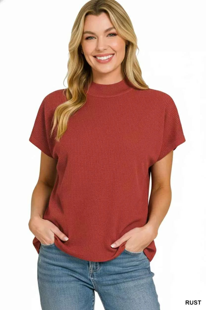 Zenana Viscose Mock Neck Short Sleeve Boxy Sweater 8d20fbda-c062-4938-a1da-9ad2bc94de11-Max-Origin