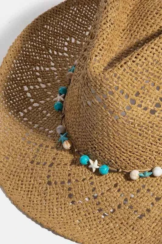 Fame Turquoise and Shell Star Beads Strap Western Straw Hat 8d22d0eb-b050-464b-88d1-82fd5c8c9c19-Max-Origin