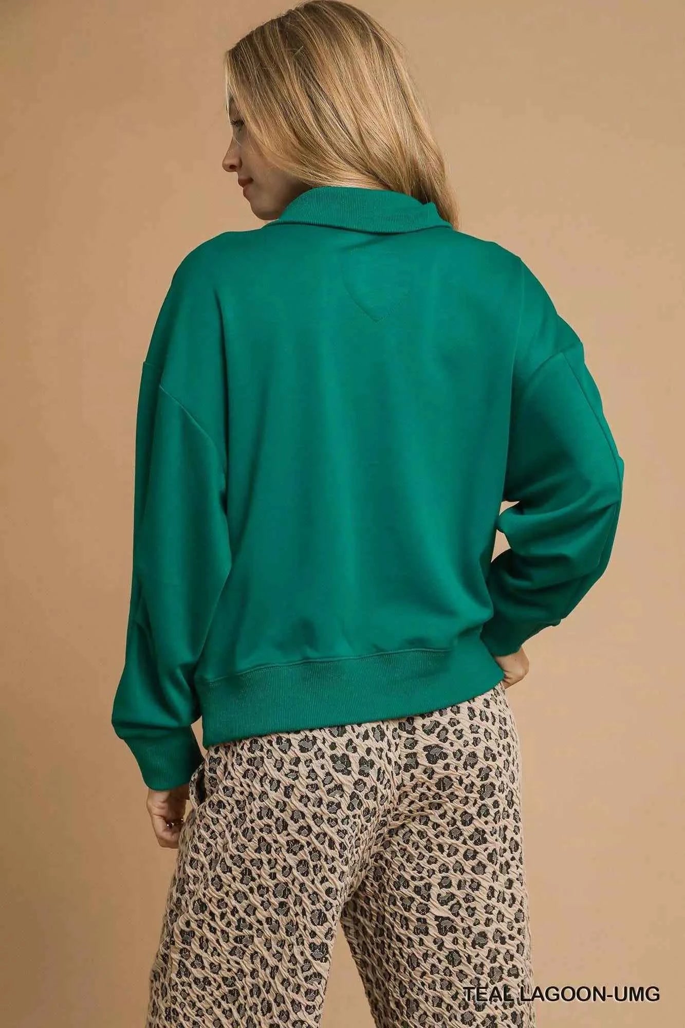 Umgee Half Zip Drop Shoulder Sweatshirt 8d282914-3971-41e3-9e39-cf9a676c4e30-Max-Origin