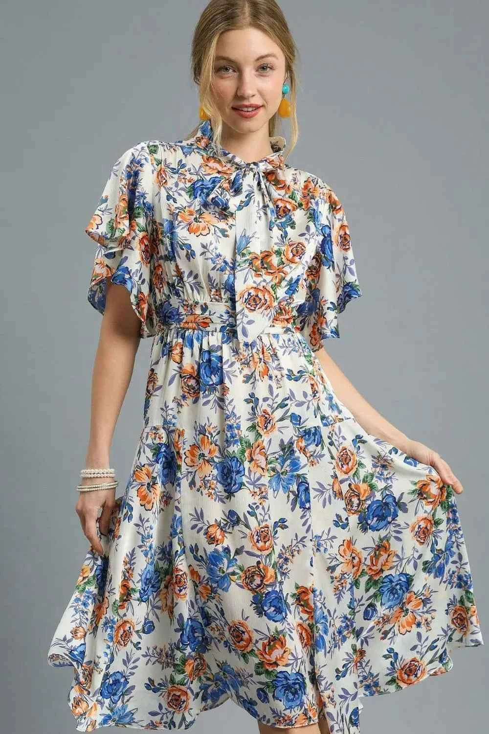 Umgee Floral Print Flutter Sleeve Dress 8d34e134-09fb-4a62-b917-d7ed3bae46aa-Max-Origin
