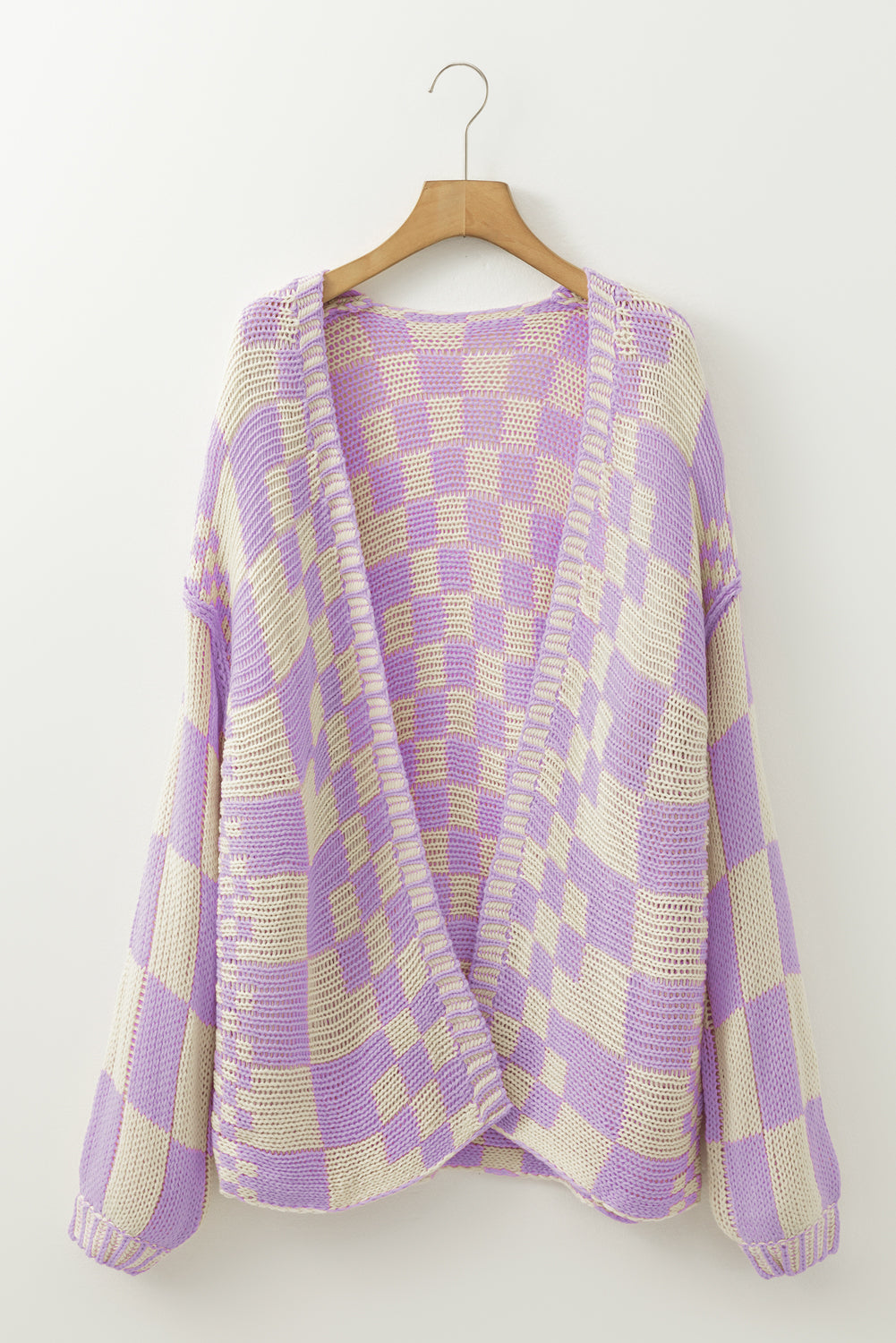 Dark Grey Colorblock Checked Loose Fit Open Front Knitted Cardigan 8d3712f7be8bd9d7