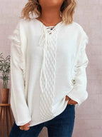 Raw Hem Lace Up Front Sweater White One Size 8d39b48a777c4e219f91225aa1bb39ed-Max-Origin