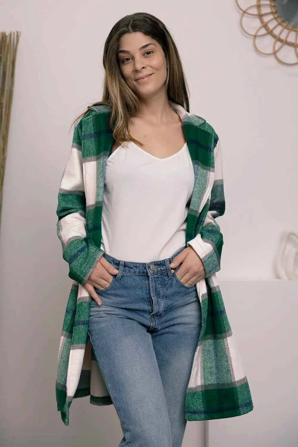 Double Take Full Size Plaid Button Up Lapel Collar Coat 8d3dba27dbf448f5bf6a16e93b266466-Max