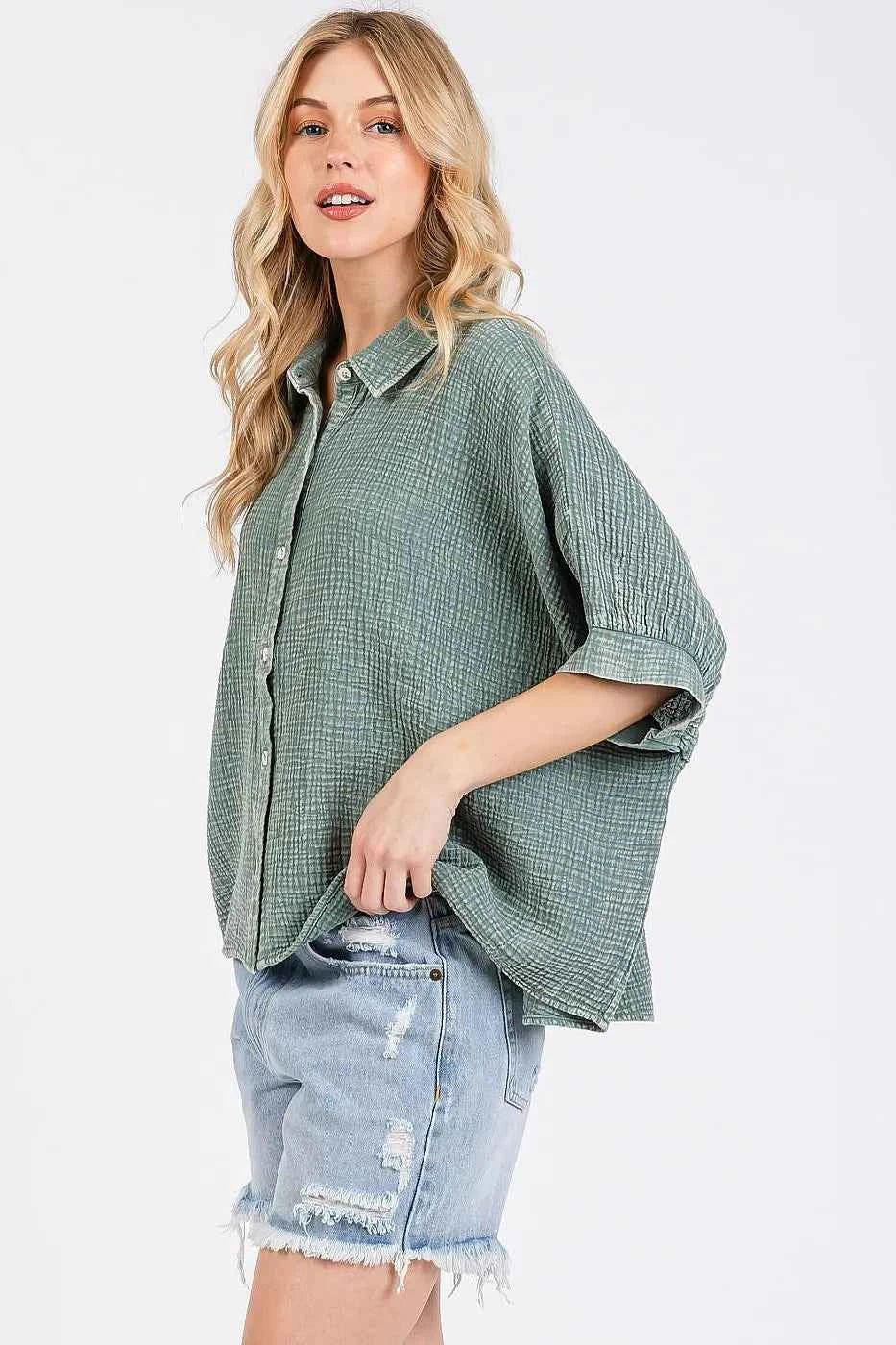 Mittoshop Mineral Wash Gauze Dolman Sleeve Button Down Shirt 8d40122822a1416287f76eff77415904-Max-Origin