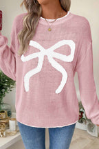 White Sweet Bow Long Sleeve Knit Sweater 8d496f19d5af1da4