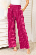 Double Take Full Size High Waist Tiered Shirring Velvet Wide Leg Pants Hot Pink 8d54aa773ada4250b611657b79fd2d13-Max