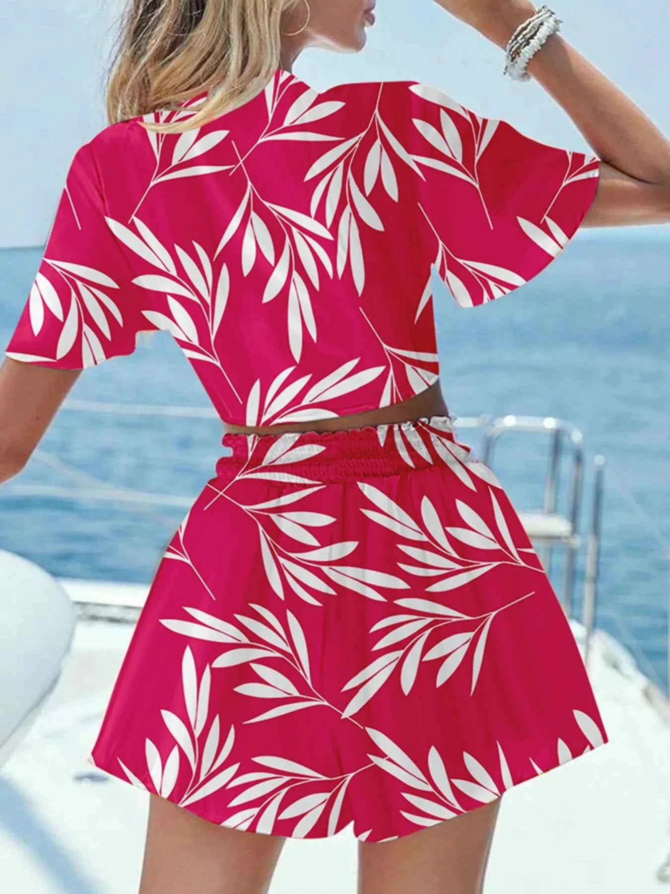 Printed Tie Front Top and Shorts Set 8d55d24007724dc1b3b3f940c43caa8f-Max-Origin
