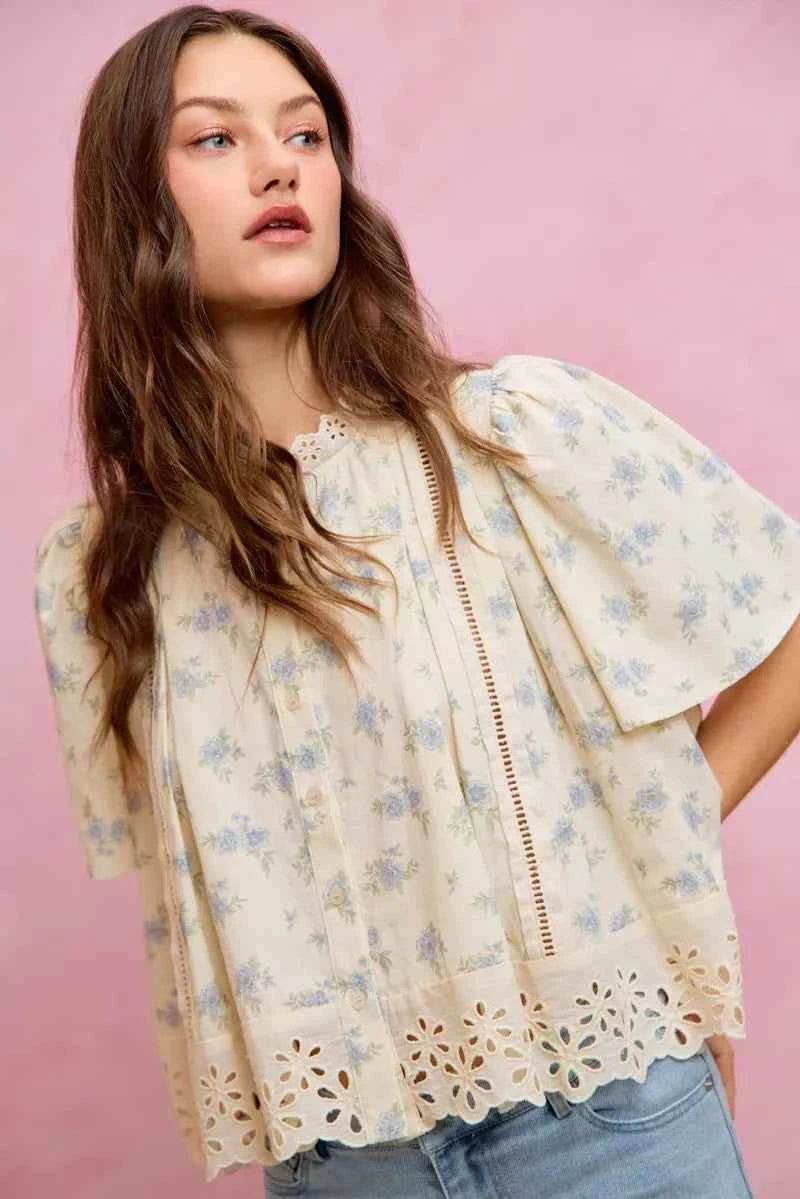 SO ME Floral Print Lace Trim Flutter Sleeves Blouse 8d59ba3c-6f8b-4cbd-a22f-89828a39c951-Max-Origin