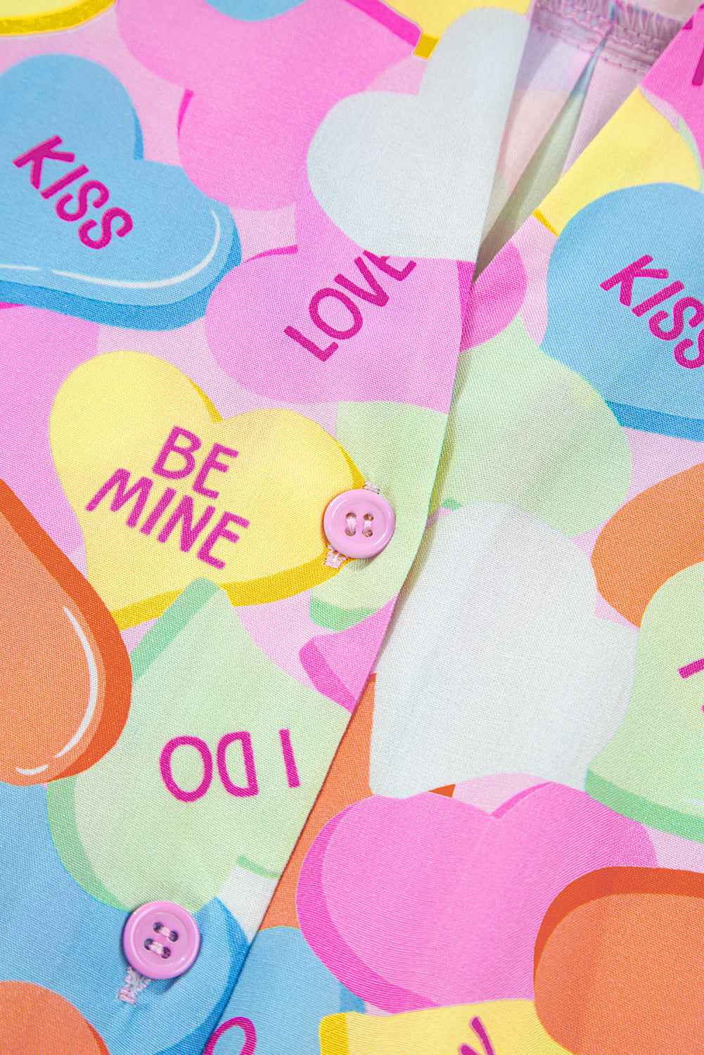 Pink Valentines Candy Heart V Neck Collared Tunic Shirt and Shorts 2pcs Pajama Set 8d5a40c920556332