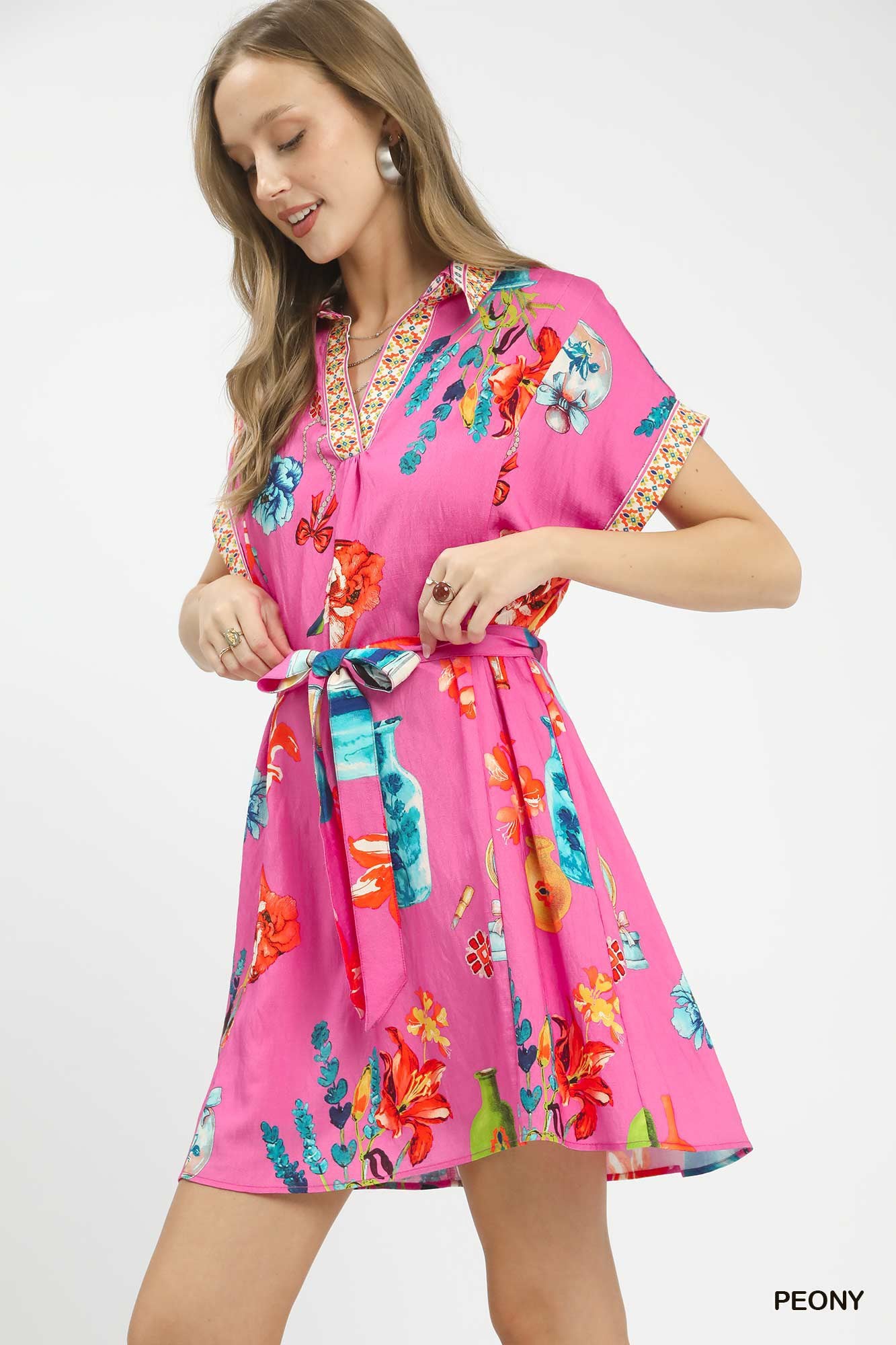 Umgee Floral Print Mini Dress with Belt 8d5de3d0-cab3-4b48-9602-0723a49d4da8-Max