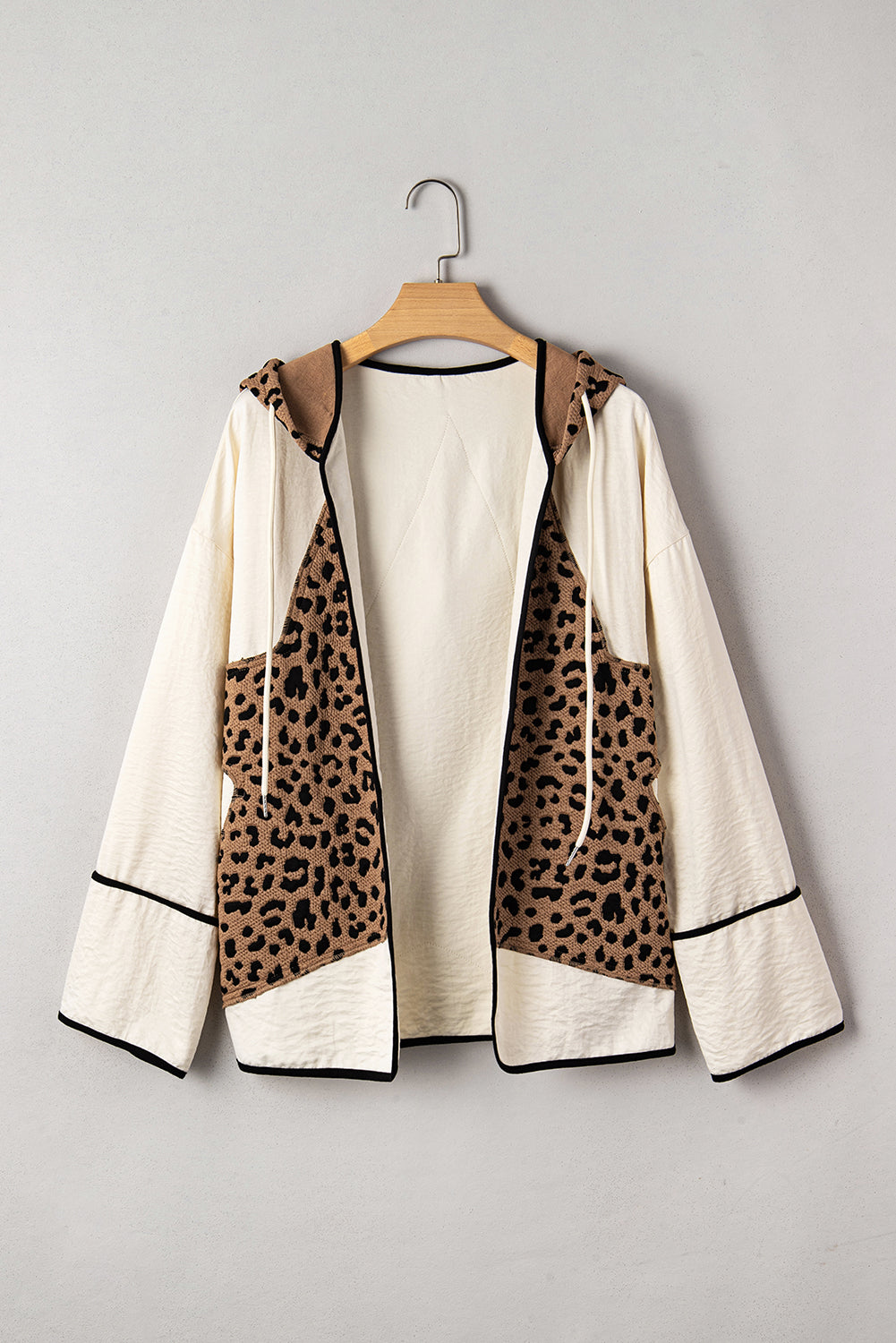 Brown Leopard Star Hooded Patchwork Contrast Piping Open Front Jacket 8d60160332f526a2