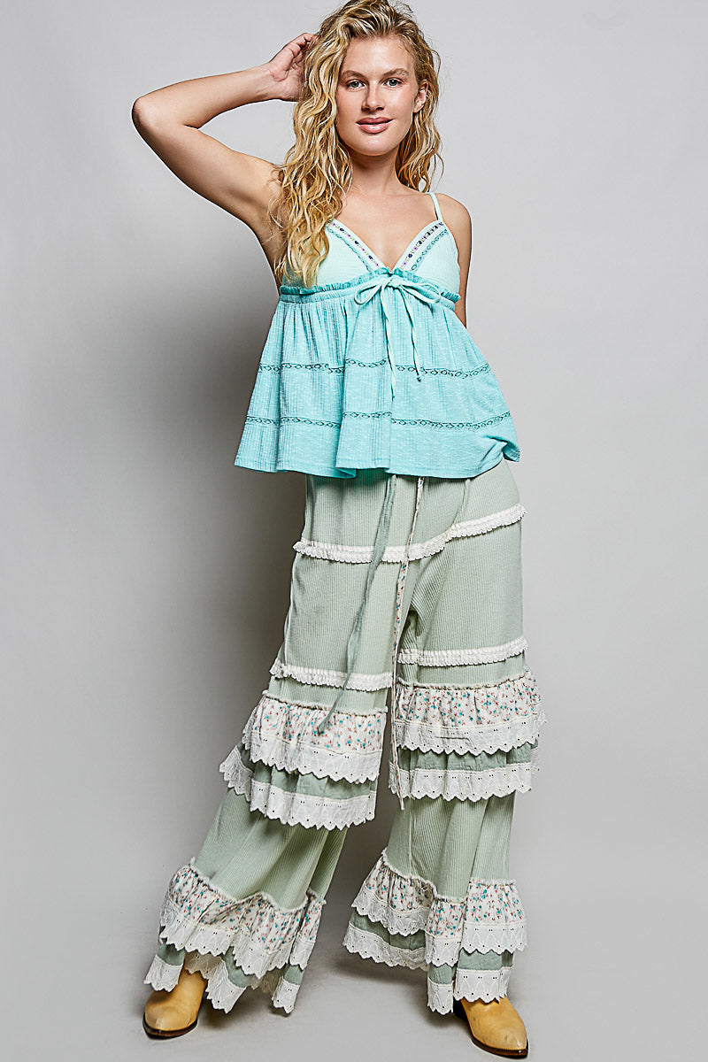 POL V-Neck Embroidered Trim Ruffled Cami 8d63b2f6-aee6-4185-a93b-2ec5afaa3fd2-Max