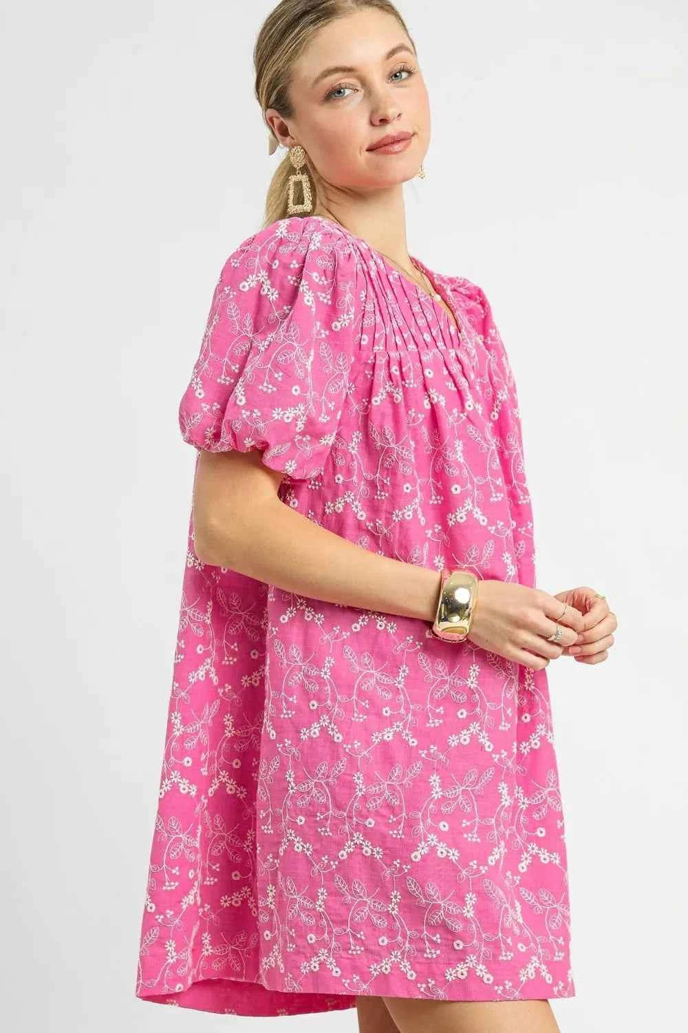 Umgee Floral Puff Sleeve V-Neck Mini Dress 8d6604f6-5cfb-427e-939e-391abb792c24-Max-Origin