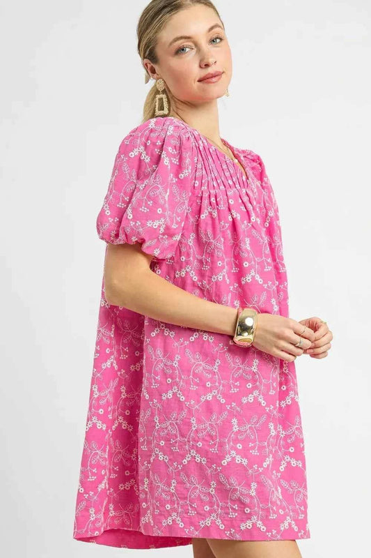Umgee Floral Puff Sleeve V-Neck Mini Dress 8d6604f6-5cfb-427e-939e-391abb792c24-Max-Origin