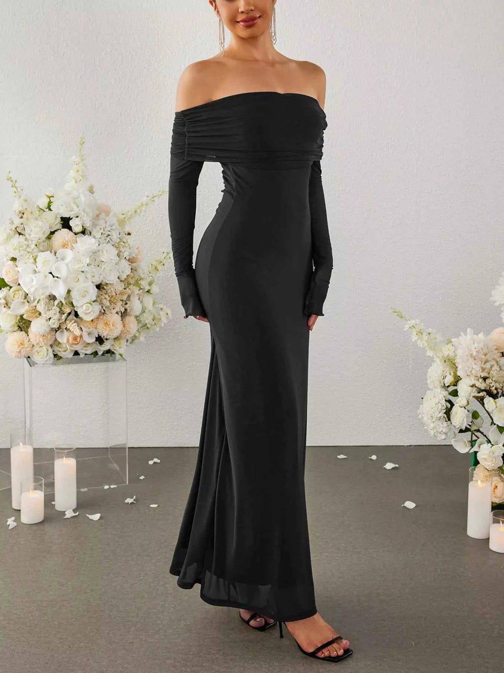 Off-Shoulder Ruched Long Sleeve Maxi Dress 8d67d53d437542ddbee76f7eeecaadfe-Max-Origin