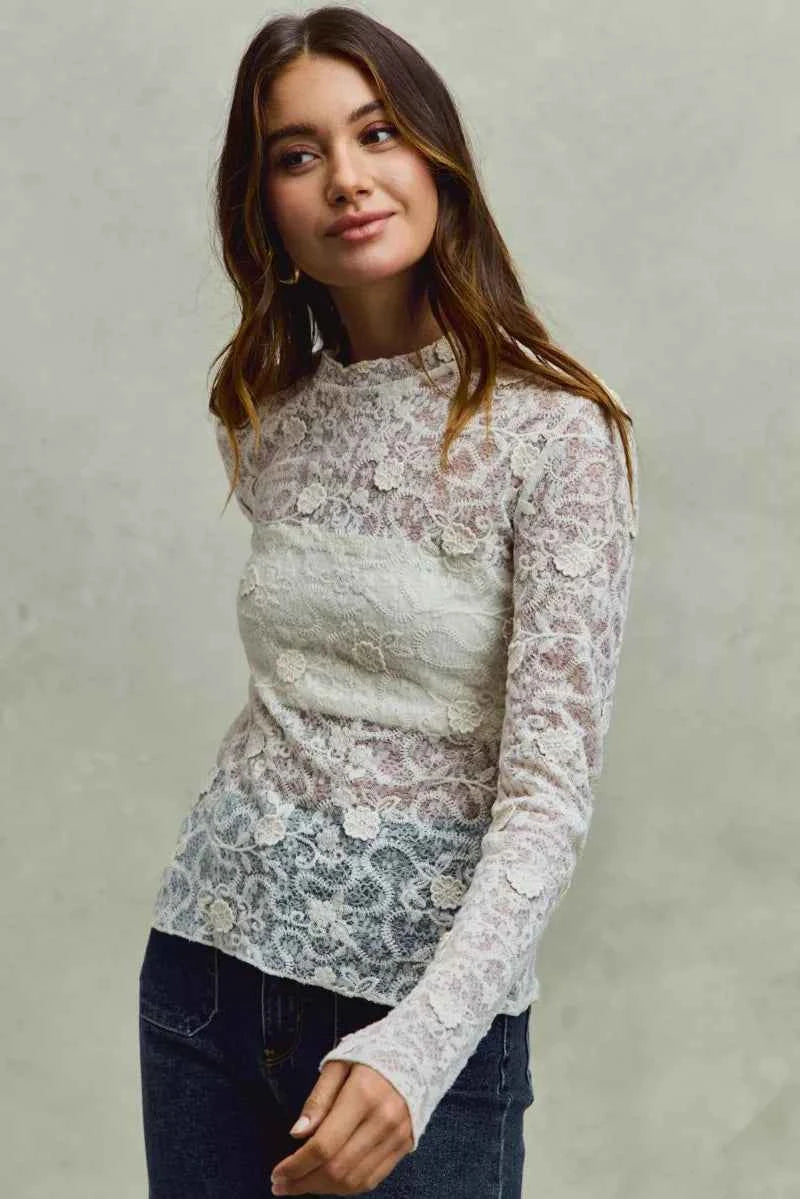 SO ME Lace Long Sleeve 3d Effect Floral Layering Top 8d6d540a87534e8abf9ac3ed60016bee-Max-Origin