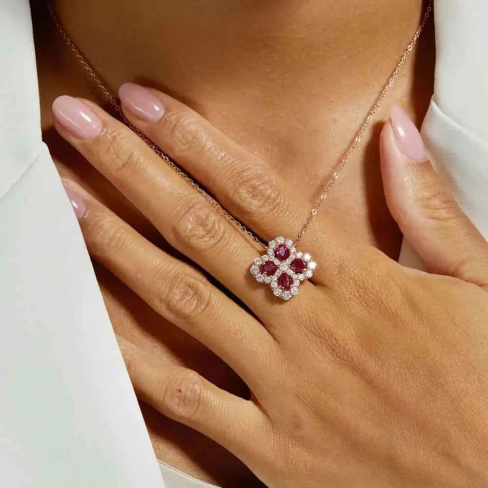 925 Sterling Silver Lab-Grown Ruby Flower Shape Necklace Rose Gold One Size 8d961d83-0221-4eed-9967-15f0d7d48ebd-Max