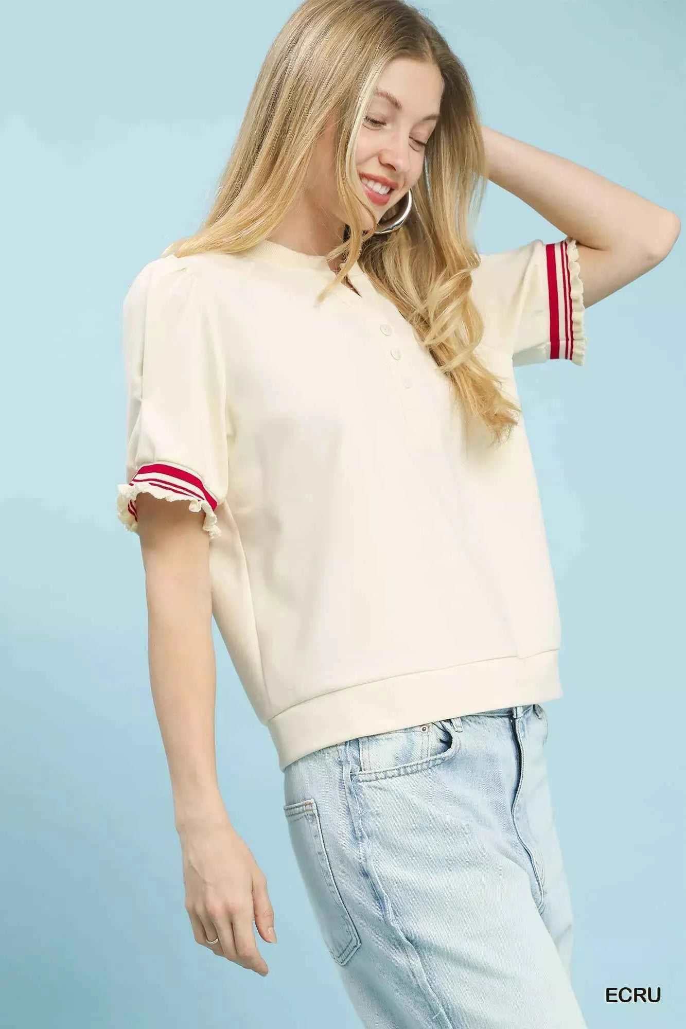Umgee Puff Sleeve Button Front Top with Contrast Trim 8d9c41c3-ace1-450c-9878-81fa5ddaaf7a-Max-Origin
