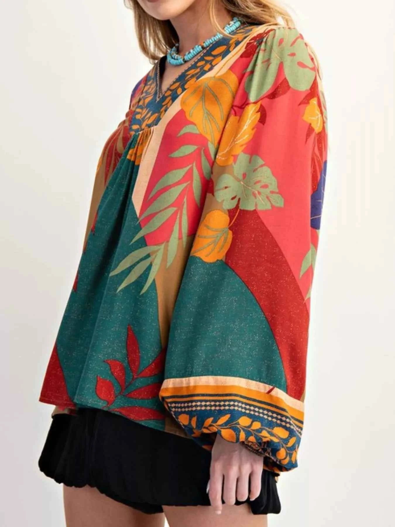 Tropical Print Balloon Sleeve Blouse 8d9f6cf4-56d6-4c2d-8aea-cb43c4800a72-Max-Origin