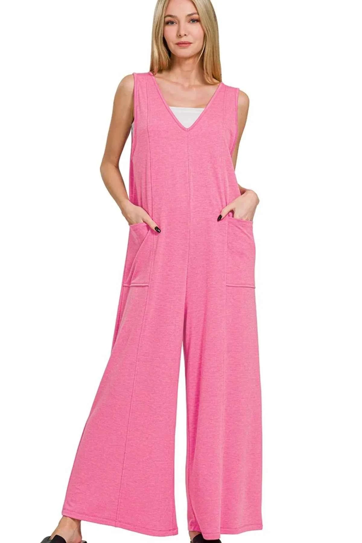 French Terry Deep V Neck Jumpsuits FUCHSIA 8d9fad9a-a257-43c6-a3ee-04ed94a64652-Max-Origin