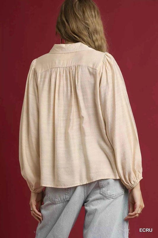 Long Sleeve Blouse with Leopard Print Trim 8da02b5d-d172-4a17-a743-1561fa664484-Max-Origin
