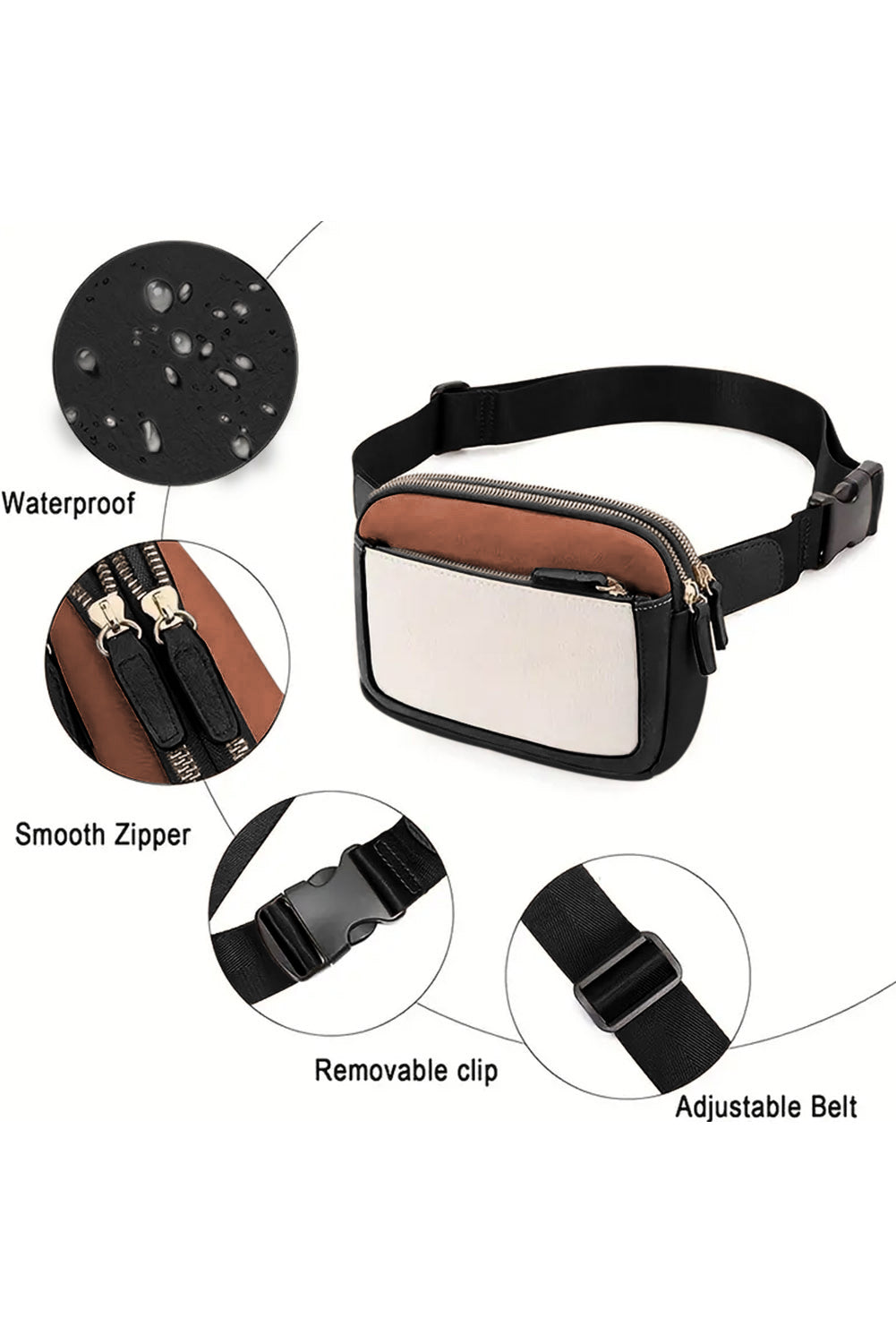 White Color Block Adjustable Belt PU Leather Crossbody Bag 8da69cbaf2bba227