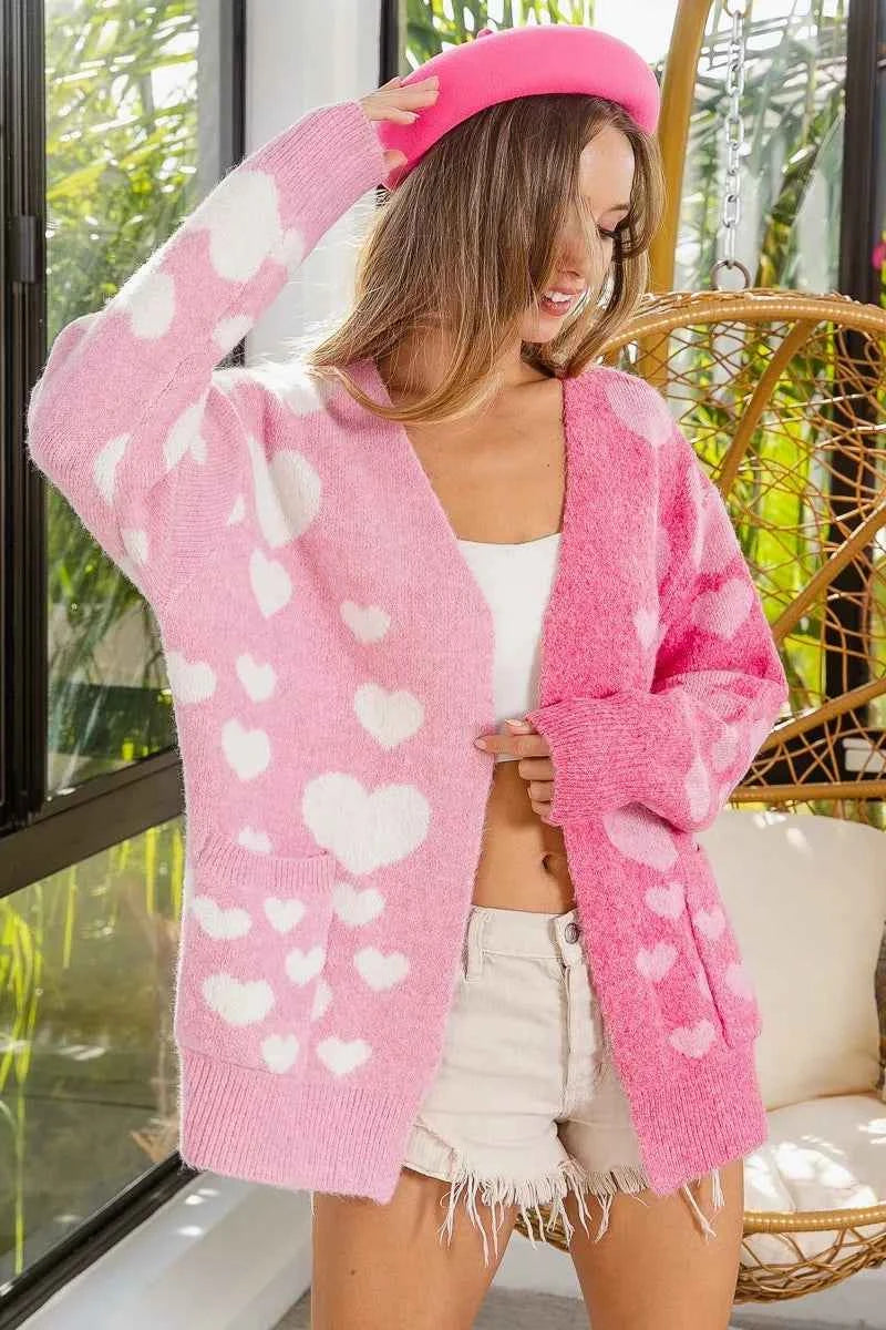 BiBi Heart Color Block V-Beck Knit Cardigan with Pockets 8dad5a3e56ca4b74a27abc50cce56739-Max-Origin