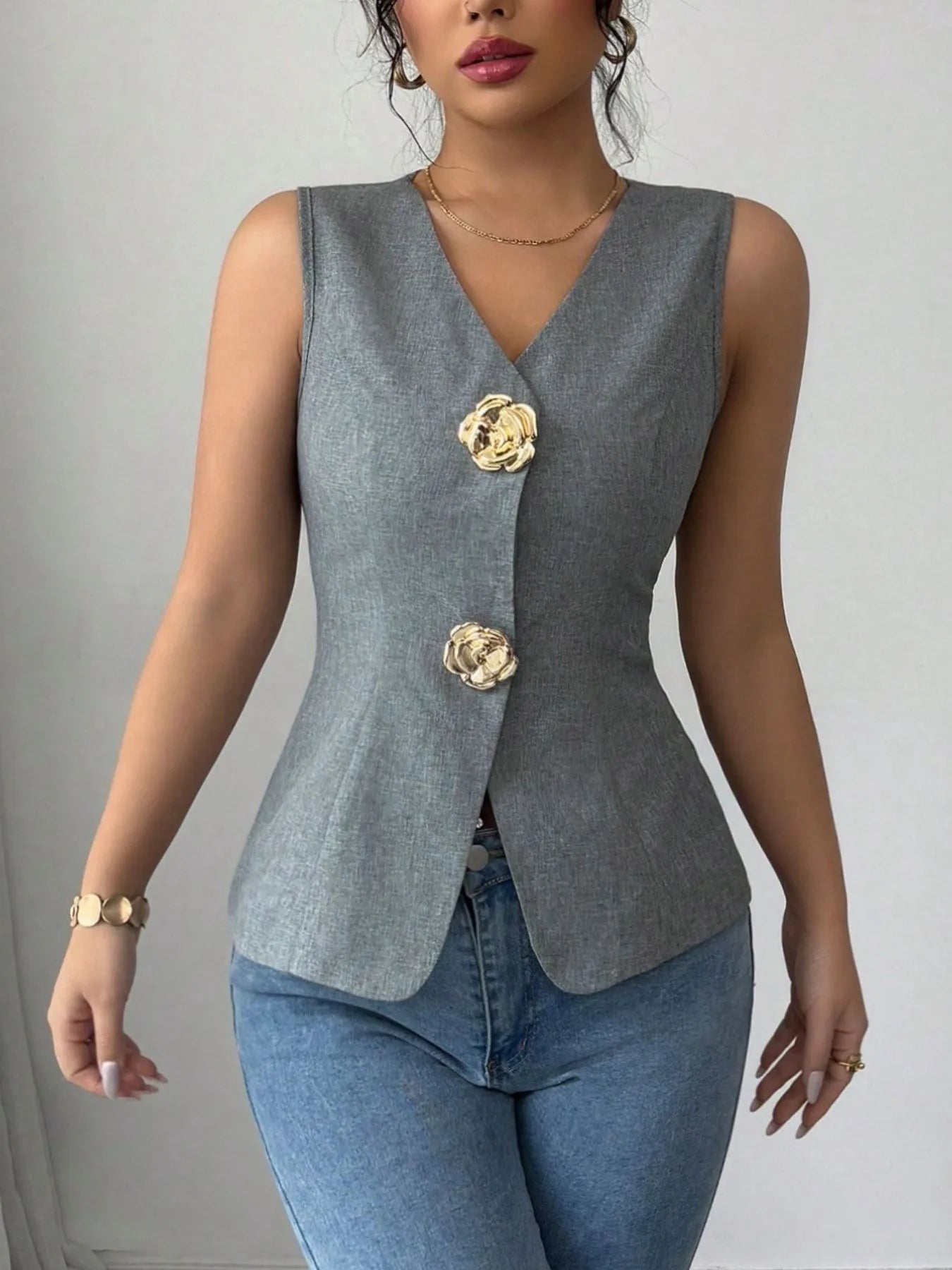 V-Neck Button Detail Tank Top Dark Gray 8dafe0cd-6c56-44bf-b3b6-9c70b240b6ed-Max-Origin
