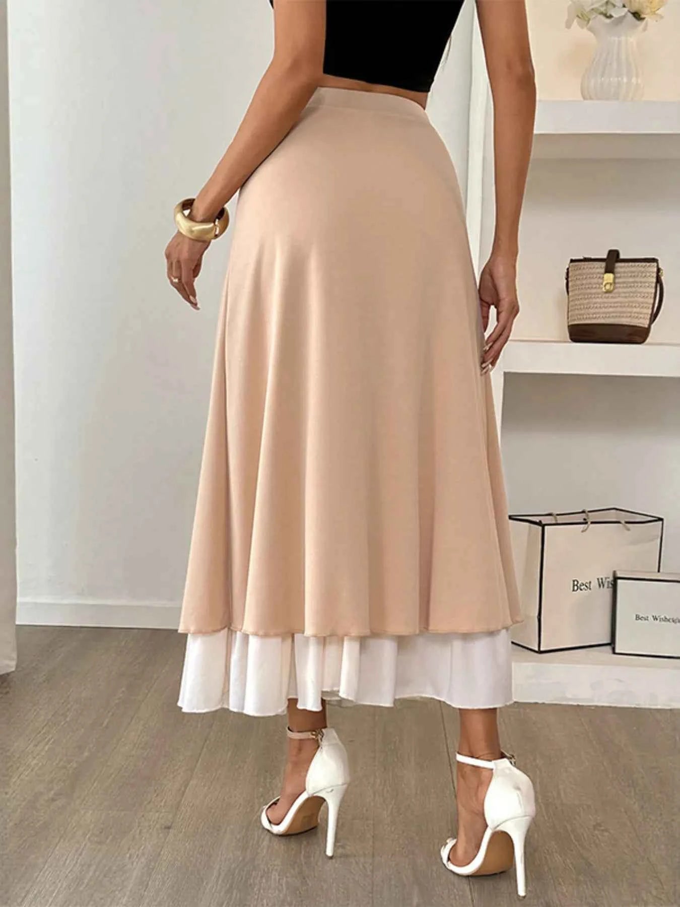 Layered Midi Skirt with Contrast Hem Detail 8db3f98a29f348f8a96684108b7b65ad-Max-Origin