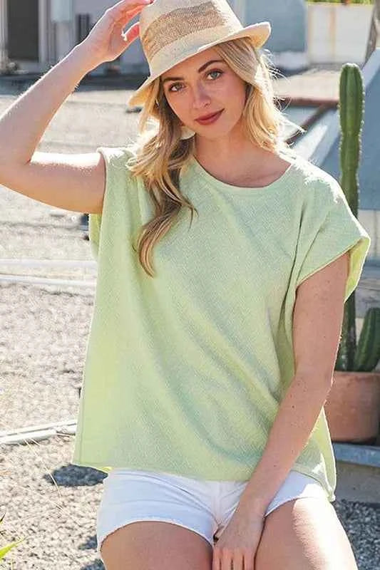 Lime 'N' Chili Textured Solid Muscle Sleeve Top SAGE 8dcd9856962f4964a55a63ec72766d13-Max-Origin