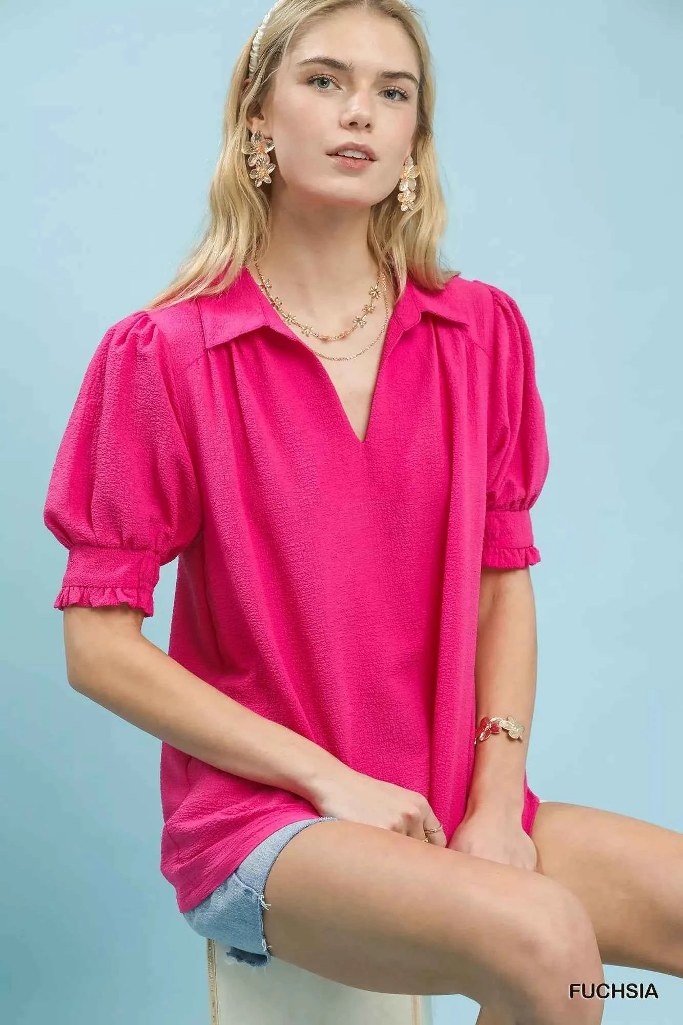 Umgee Seersucker Puff Sleeve Blouse 8dd8bd85-f110-44dc-8789-1dcdb79fcb92-Max-Origin