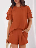 Ruffle Sleeve Top and Shorts Two-Piece Set 8de1428a-207d-42d1-ade8-897a0b498fa7-Max-Origin