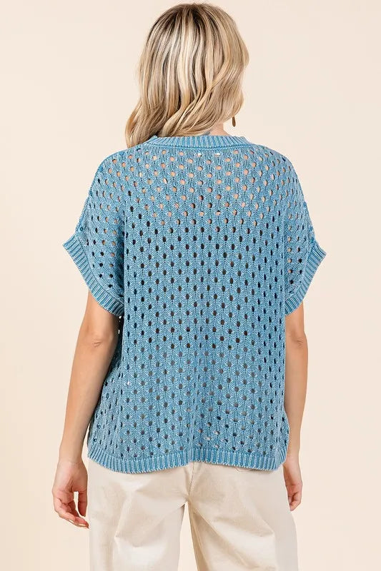 Mittoshop Mineral Wash Openwork Short Sleeve Knit Cover Up 8de716e6-8649-484e-a095-1b9acef36067-Max