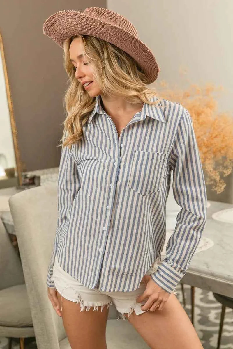 BiBi Lurex Linen Stripe Shirt Button Down Top 8de74df9c89540a78c7cfd5ae2ad75e3-Max-Origin