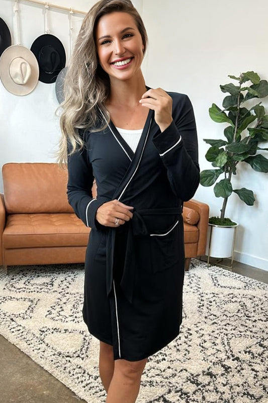 Black Contrast Trim Hooded Lounge Cardigan and Pants Set 8de88da3f3a37cb8