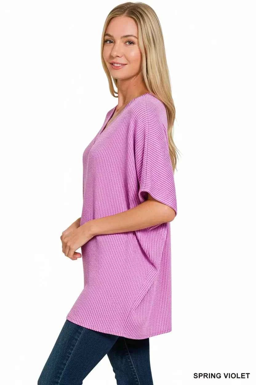 Zenana Raised Rib V-Neck Batwing Top 8deb6942-c57d-4fb4-952e-9fc5b6bcb8e1-Max-Origin