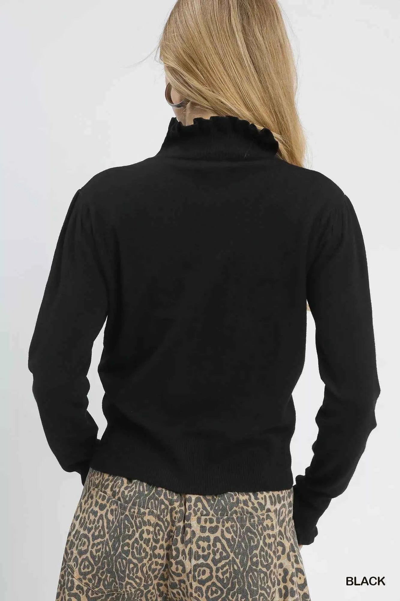 Umgee Ruffle Mock Neck Puff Sleeve Sweater 8dec6173-1f85-4b54-a480-75a0fb3338cd-Max-Origin