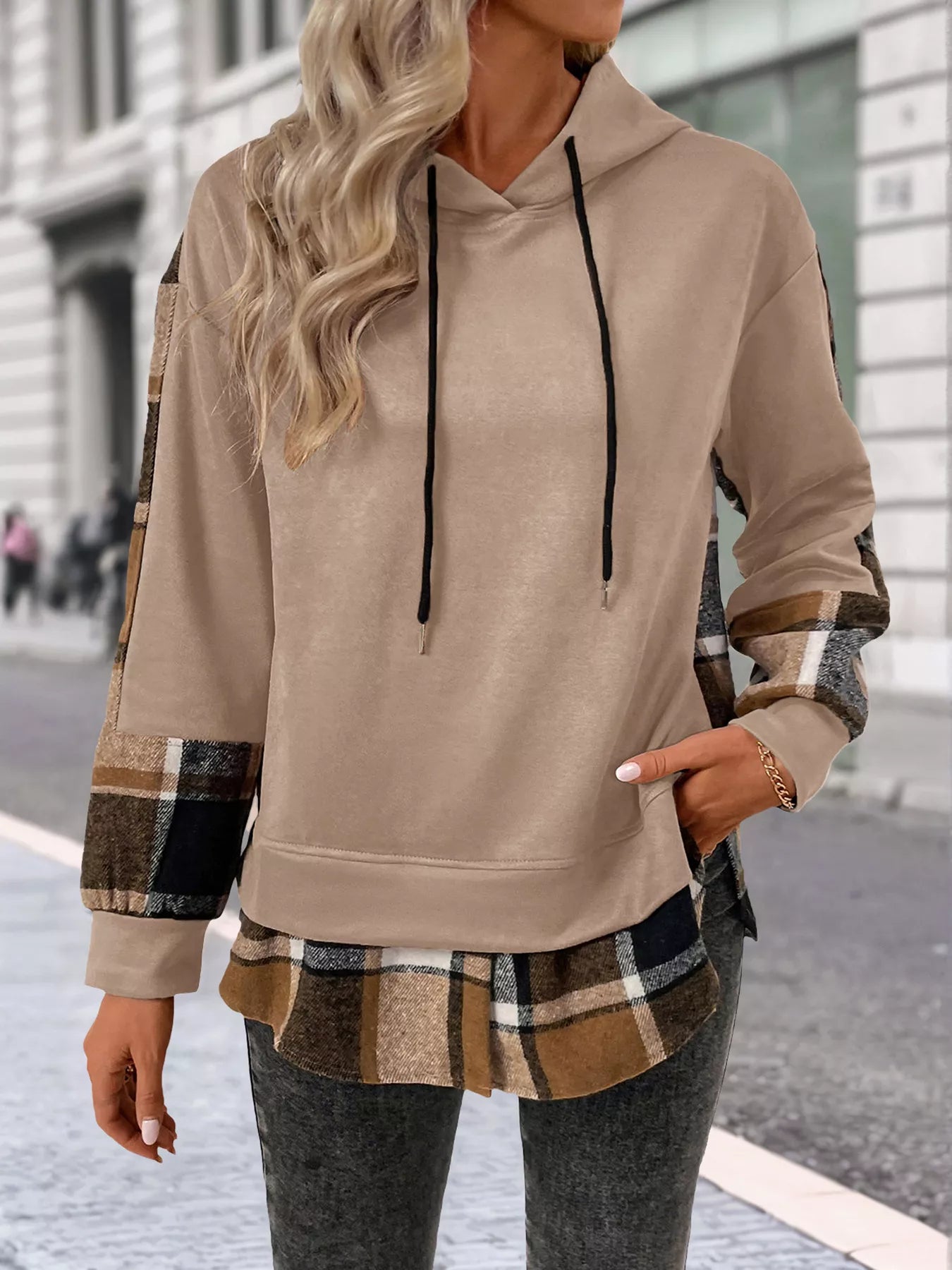 Plaid Drawstring Long Sleeve Hoodie 8df6e555-dabd-4edc-a996-4415d961be71-Max-Origin