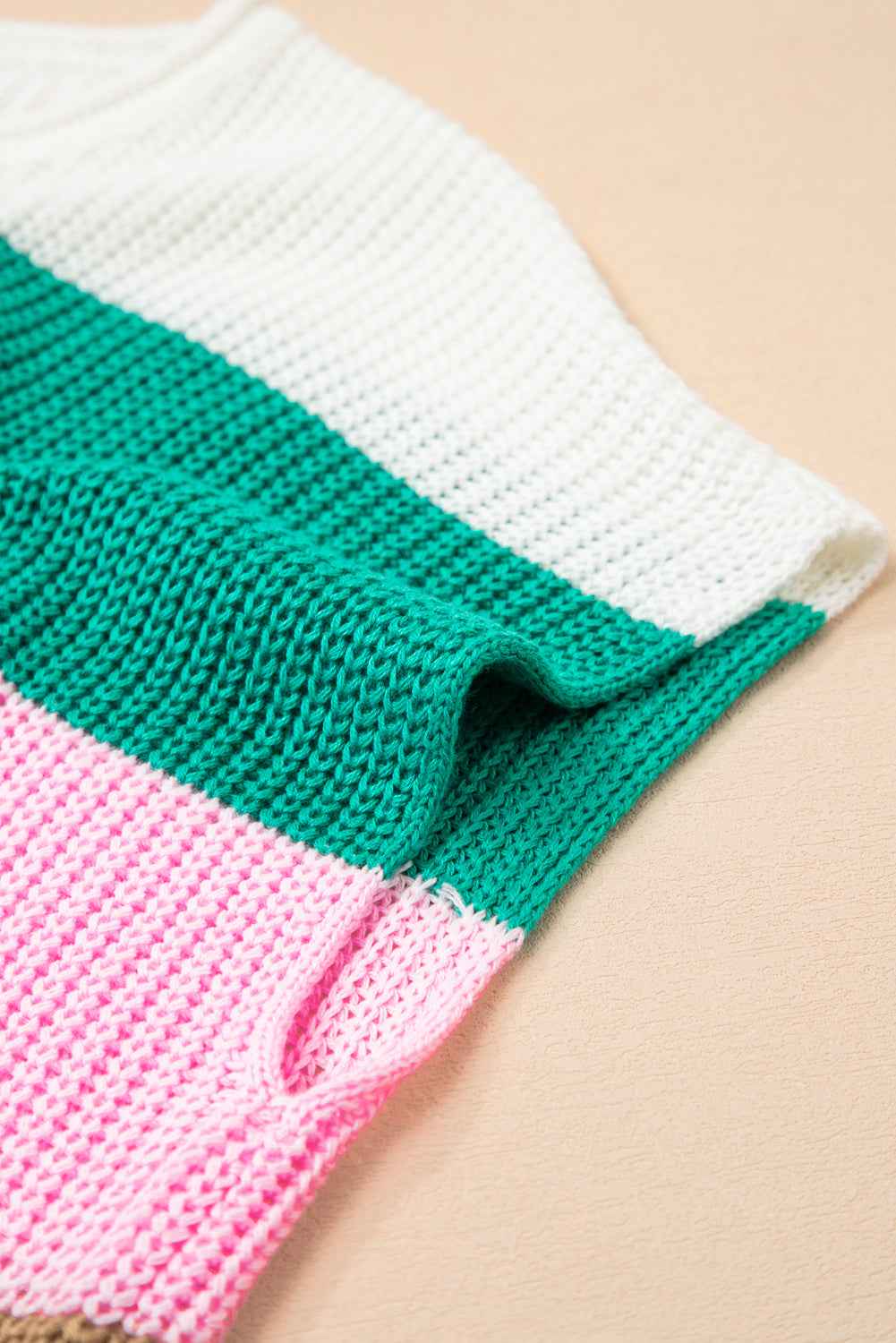 Multicolour Colorblock Notch V Neck Plus Size Knit T Shirt 8df8a8445f23b18a